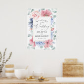 Dusty Blue en Dusty Roos Floral Wedding Welcome Poster (Keuken)