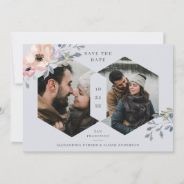 Dusty Blue en Geometric Floral van Roos | Twee fot Save The Date