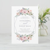 Dusty Blue en Geometric Floral van Roos | Weddensc Kaart (Staand voorkant)