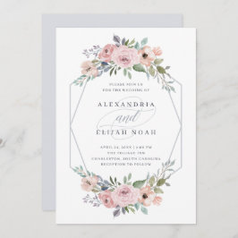 Dusty Blue en Geometric Floral van Roos | Weddensc Kaart