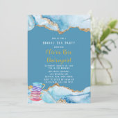 Dusty Blue en Gold Agate Bridal Tea Party Kaart (Staand voorkant)