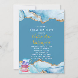 Dusty Blue en Gold Agate Bridal Tea Party Kaart