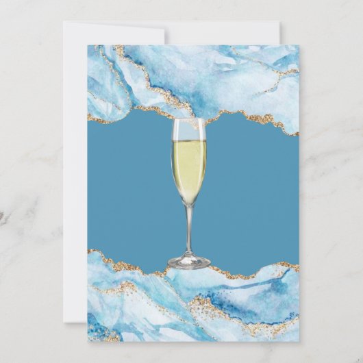 Dusty Blue en Gold Agate Brunch en Bubble Kaart (Achterkant)