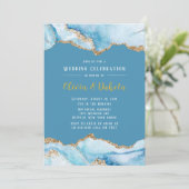 Dusty Blue en Gold Agate Elegant Wedding Kaart (Staand voorkant)