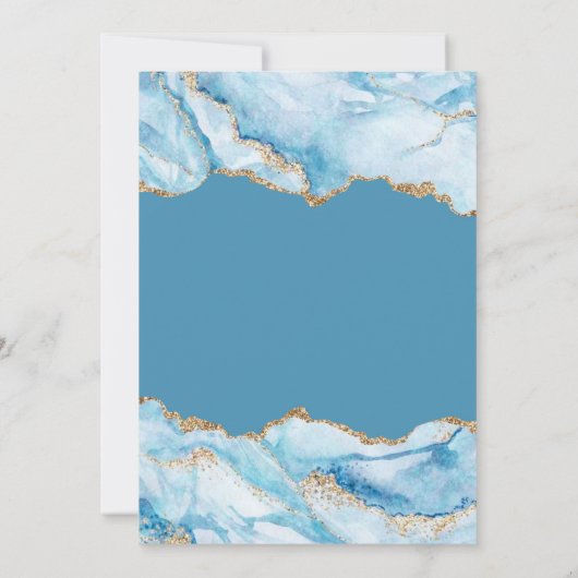 Dusty Blue en Gold Agate Engagement Party Kaart (Achterkant)