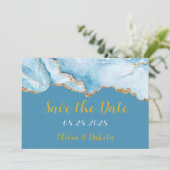 Dusty Blue en Gold Agate Save the Date Cards Kaart (Staand voorkant)