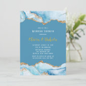 Dusty Blue en Gold Agate Wedding Shower Kaart (Staand voorkant)