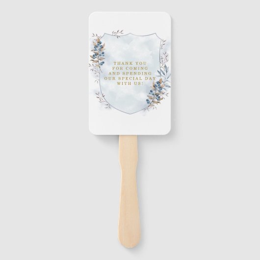 Dusty Blue en Gold Blueberries Weddenschap Harteli Handwaaier (Achterkant)