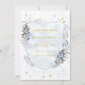 Dusty Blue en Gold Blueberry Save the Date Cards Kaart (Voorkant)