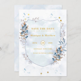 Dusty Blue en Gold Blueberry Save the Date Cards Kaart