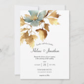 Dusty Blue en Gold Boho Wedding Invitation Kaart (Voorkant)