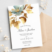 Dusty Blue en Gold Boho Wedding Invitation Kaart