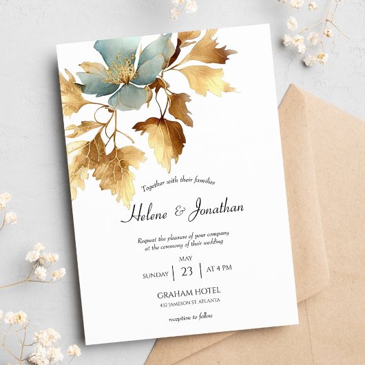 Dusty Blue en Gold Boho Wedding Invitation Kaart