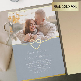 Dusty Blue en Gold bruiloft uitnodiging met foto
