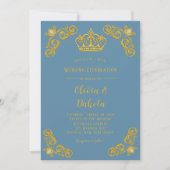 Dusty blue en Gold Crown Damask Royal Wedding Kaart (Voorkant)