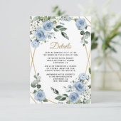 Dusty Blue en Gold Elegant Floral Rustic Wedding Informatiekaartje (Staand voorkant)