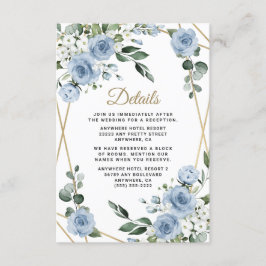 Dusty Blue en Gold Elegant Floral Rustic Wedding Informatiekaartje