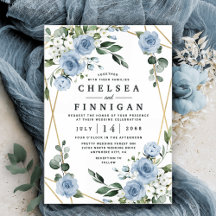 Dusty Blue en Gold Elegant Floral Rustic Wedding