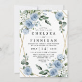 Dusty Blue en Gold Elegant Floral Rustic Wedding Kaart (Voorkant)