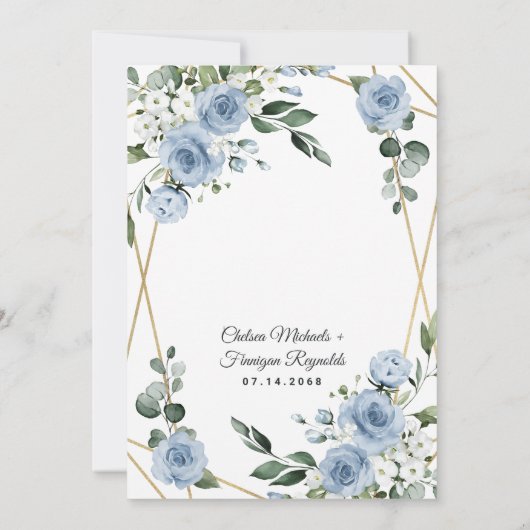 Dusty Blue en Gold Elegant Floral Rustic Wedding Kaart (Achterkant)