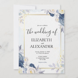 Dusty Blue en Gold Elegant Floral Rustic Wedding Kaart