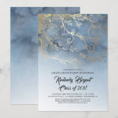 Dusty Blue en Gold Elegant Graduation Party Kaart (Voorkant / Achterkant)