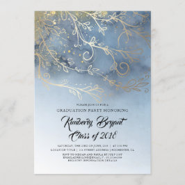 Dusty Blue en Gold Elegant Graduation Party Kaart