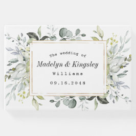 Dusty Blue en Gold Elegant Rustic Floral Wedding Gastenboek