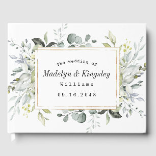 Dusty Blue en Gold Elegant Rustic Floral Wedding Gastenboek