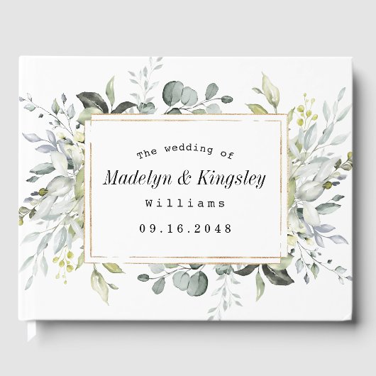 Dusty Blue en Gold Elegant Rustic Floral Wedding Gastenboek (Voorkant)