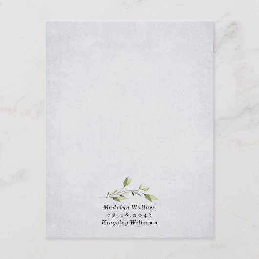 Dusty Blue en Gold Elegant Rustic Floral Wedding Informatiekaartje (Achterkant)