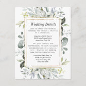 Dusty Blue en Gold Elegant Rustic Floral Wedding Informatiekaartje (Voorkant)