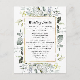 Dusty Blue en Gold Elegant Rustic Floral Wedding Informatiekaartje