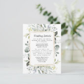 Dusty Blue en Gold Elegant Rustic Floral Wedding Informatiekaartje (Staand voorkant)