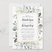 Dusty Blue en Gold Elegant Rustic Floral Wedding Kaart (Voorkant)