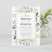 Dusty Blue en Gold Elegant Rustic Floral Wedding Kaart (Staand voorkant)