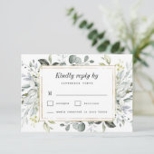 Dusty Blue en Gold Elegant Rustic Floral Wedding RSVP Kaartje (Staand voorkant)