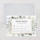 Dusty Blue en Gold Elegant Rustic Floral Wedding RSVP Kaartje (Voorkant / Achterkant)