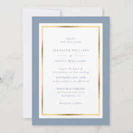 Dusty Blue en Gold Elegant Wedding Kaart