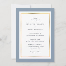 Dusty Blue en Gold Elegant Wedding Kaart
