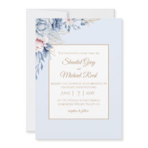 Dusty Blue en Gold Floral bruiloft uitnodiging