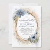 Dusty Blue en Gold Floral Engagement Party Kaart (Voorkant)