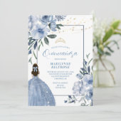 Dusty Blue en Gold Floral Quinceañera Kaart (Staand voorkant)
