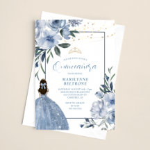 Dusty Blue en Gold Floral Quinceañera