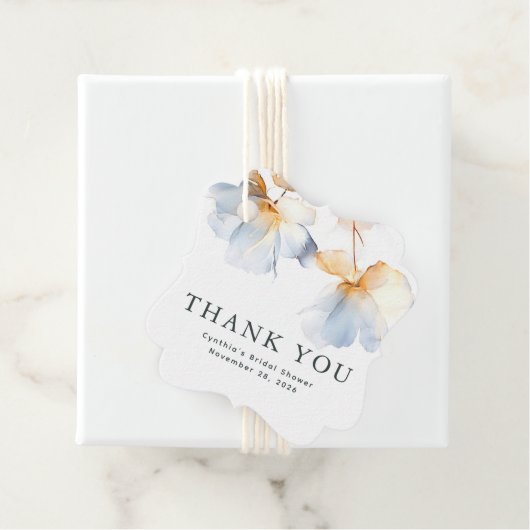 Dusty Blue en Gold Flowers Bedankt Bedankjes Labels (In situ)