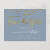 Dusty Blue en Gold Foil Bewaar de datum Aankondigingskaart (Voorkant)