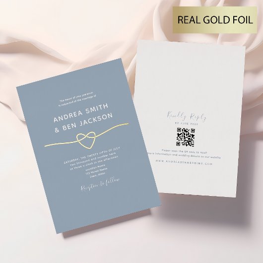 Dusty Blue en Gold Foil Wedding Uitnodigingen
