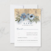 Dusty Blue en Gold Glitter Boho Wedding RSVP (Voorkant)
