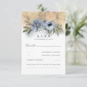 Dusty Blue en Gold Glitter Boho Wedding RSVP Kaartje (Staand voorkant)