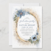 Dusty Blue en Gold Glitter Graduation Party Kaart (Voorkant)